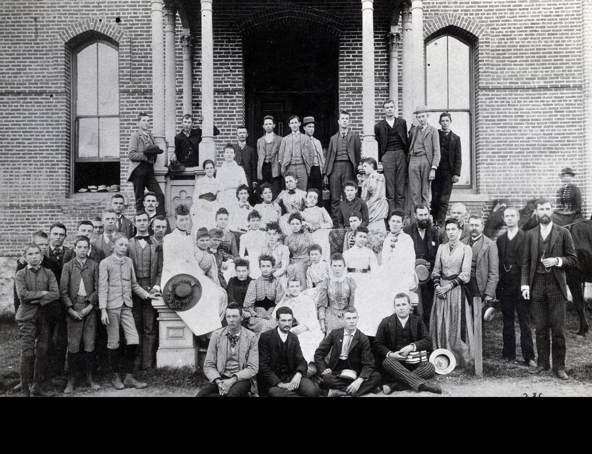 A black and white photo of Chaffey students in 1890.