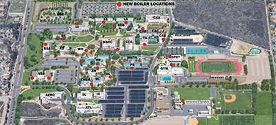 Campus map showing locations of new boilers
