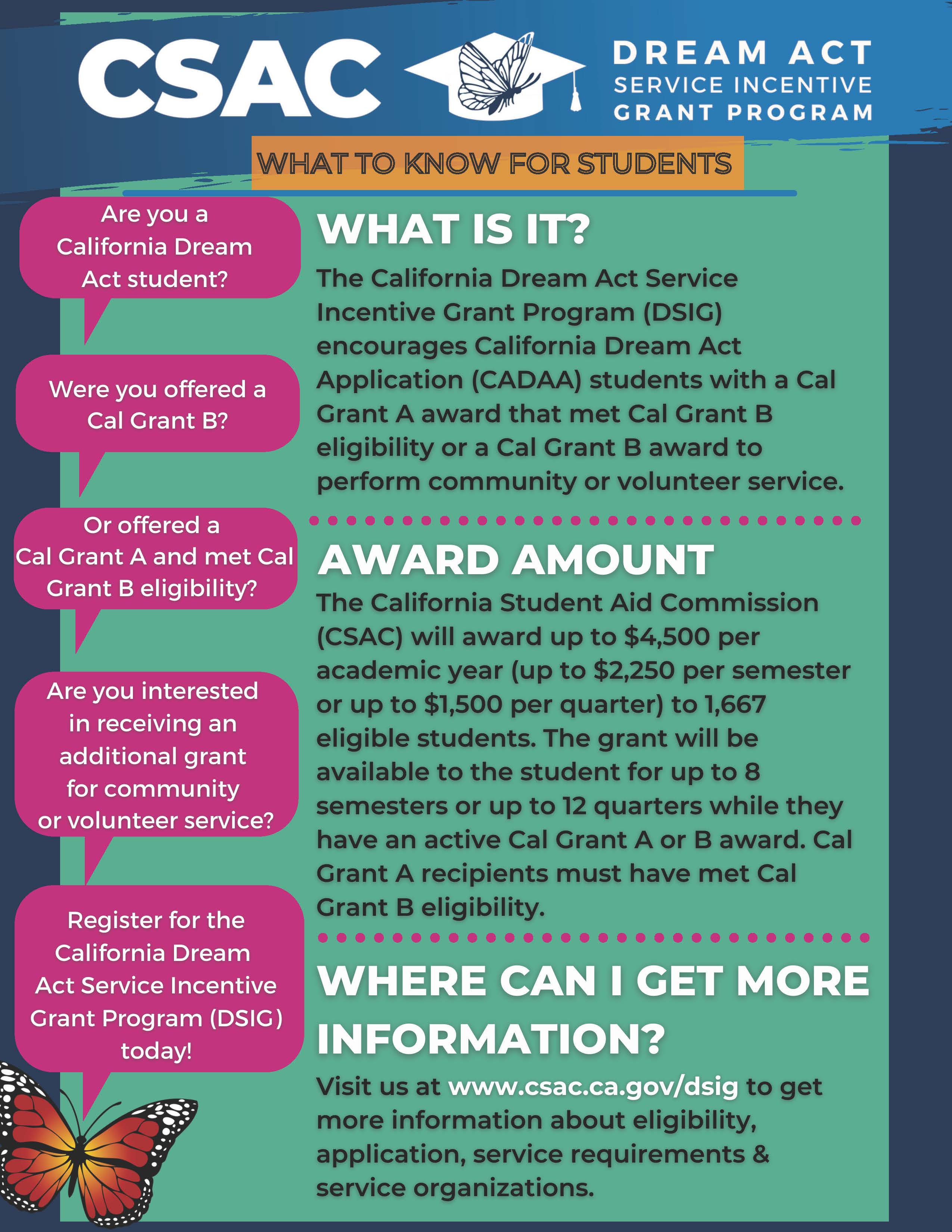 California Dream Act Service Incentive Grant Program Financial Aid 