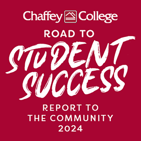 A maroon background with white text that says Chaffey College Road to Student Success Report to the Community 2024