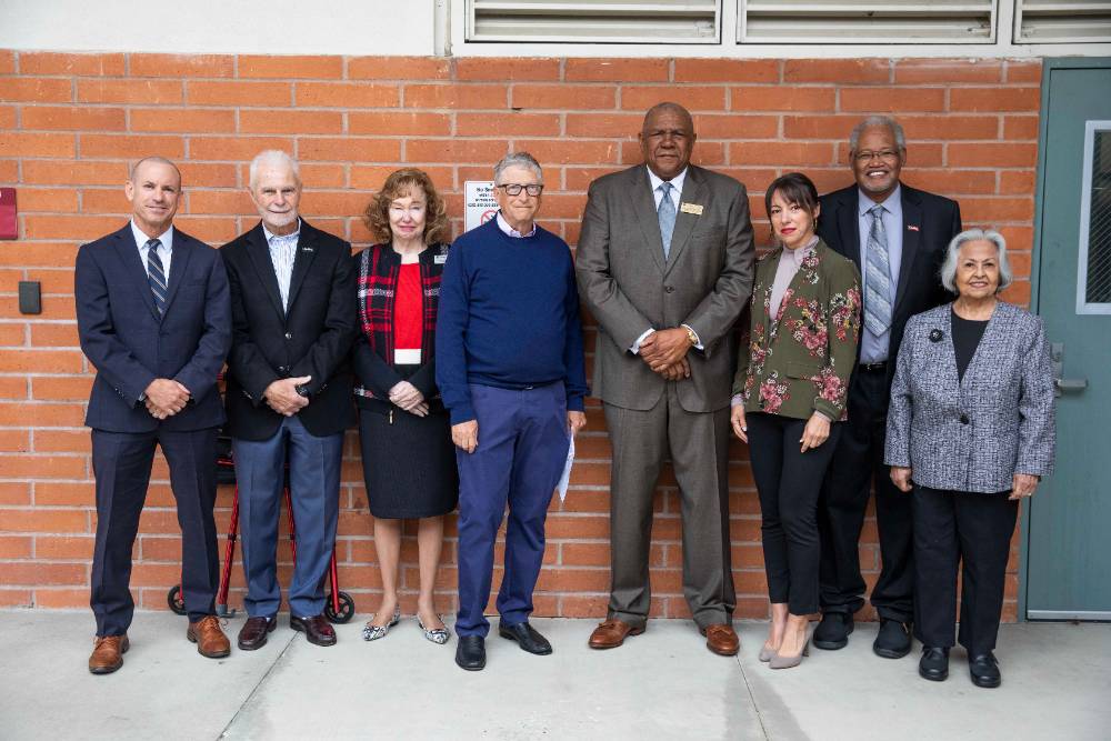 Members of the Chaffey College Governing Board pose with Bill Gates.